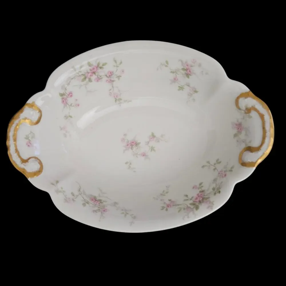 Theodore Haviland Limoges France Pink Floral Oval Serving Bowl Gold Trim